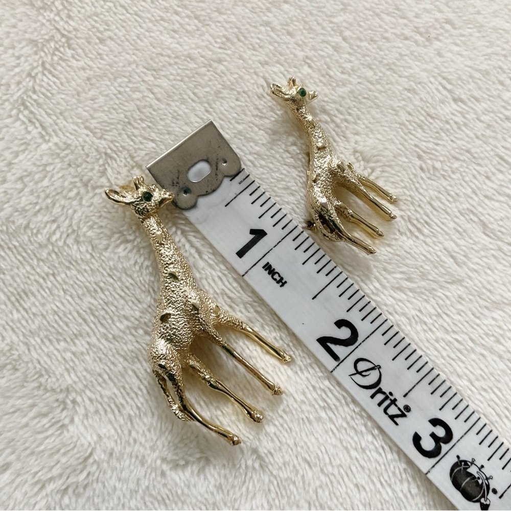 Vintage 1970s Giraffe Brooch Set – Mother & Baby Figural Animal Pins Rhinestone - Picture 12 of 13